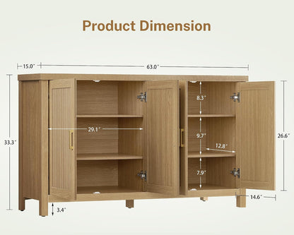 63" Buffet Cabinet with Storage & 4 Adjustable Shelves2
