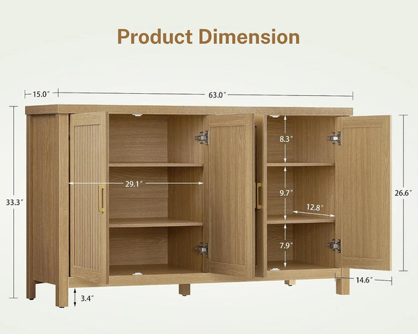 63" Buffet Cabinet with Storage & 4 Adjustable Shelves2