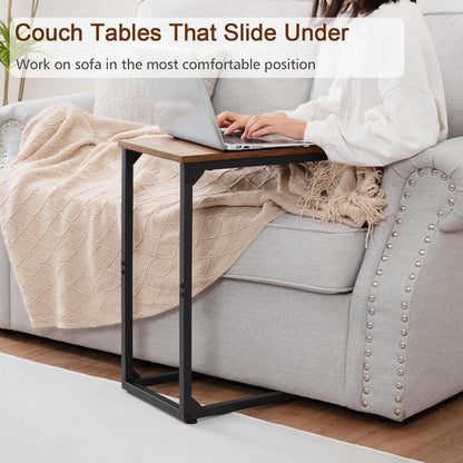 C Shaped End Table Set of 2, Couch Side Table That Slide under | TV Trays for Eating on Couch, Narrow Small Space Side Tables for Living Room Bedroom, Rustic Brown4