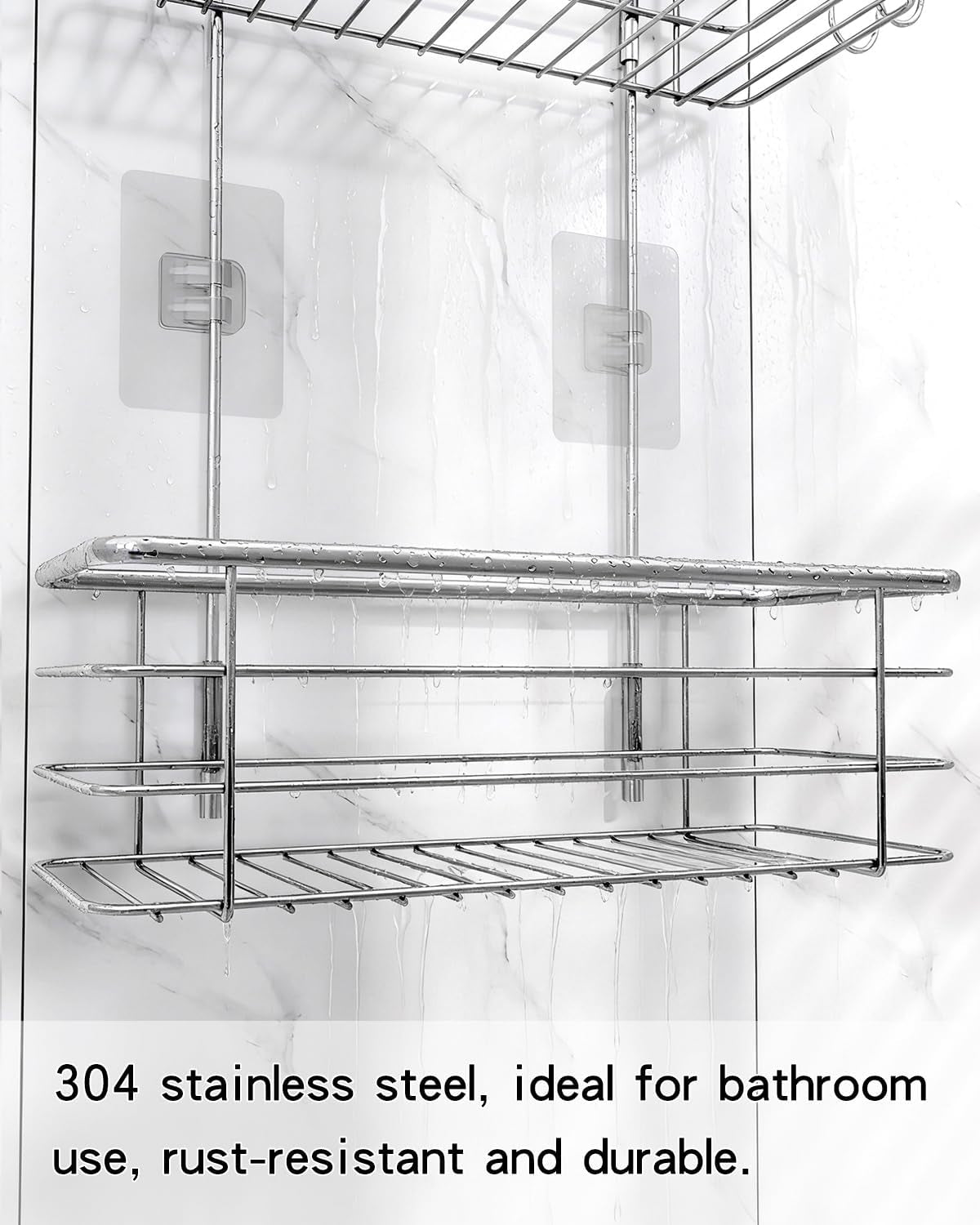hanging-shower-caddy-stainless-steel-2-tier-bathroom-organizer-rack-over-shower-head-with-2-hooks-for-razor-and-sponge