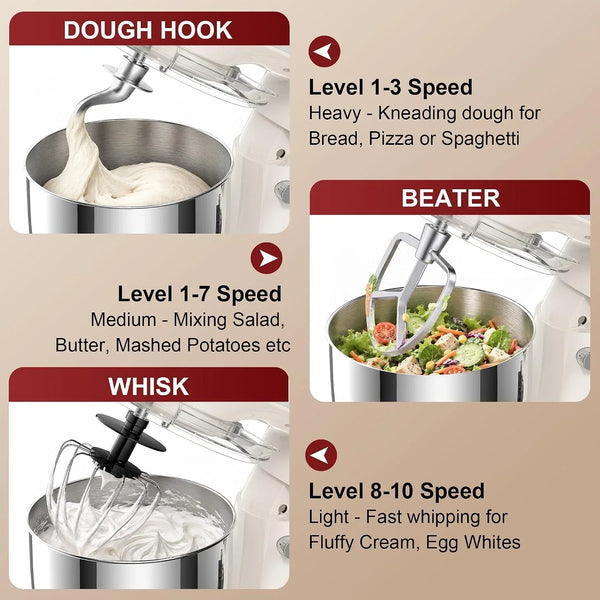 4QT Electric Stand Mixer, 10-Speed Tilt-Head Compact Kitchen Mixer | Multiple Stylish Colors | Food Mixer with Dough Hook & Beater & Whisk | for Cake & Bread | Dishwasher-Safe | Beige5