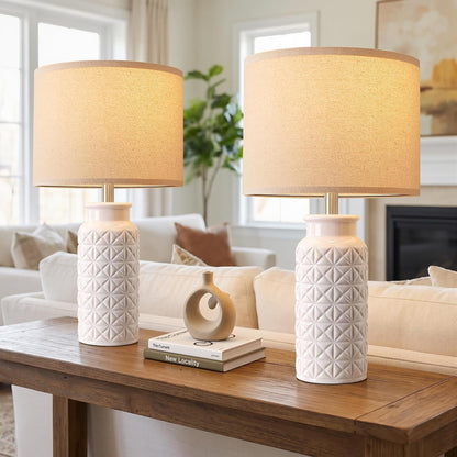22.6" Modern Ceramic Bedside Lamps Set of 2, Lamps for Bedroom,White5