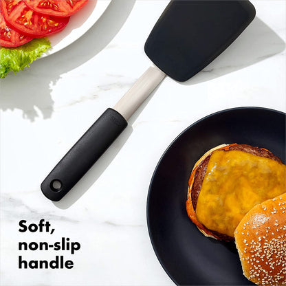 OXO Good Grips Small Silicone Flexible Turner - Black | Spatula, Heat Resistant and Flexible Head, Non-Stick Safe, Ideal for Flipping Burgers or Eggs, Dishwasher Safe2