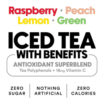 Ryl Iced Tea, Variety Fruit Tea Sampler (Peach/Raspberry/Lemon/Green) | Zero Sugar, Antioxidant Superblend, Zero Calorie, Low Carb, Non-Gmo, Kosher, Gluten Free, Made in the USA, 12-Pack, 16 Fl Oz6