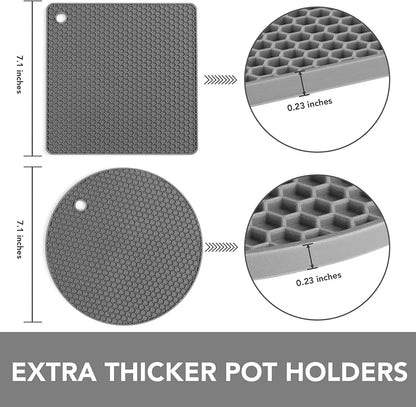 4 Pack Trivets for Hot Dishes | Hot Pads for Kitchen, Silicone Pot Holders for Kitchen Countertops,Table, Hot Pots and Pans, Easy to Wash and Dry, Grey4
