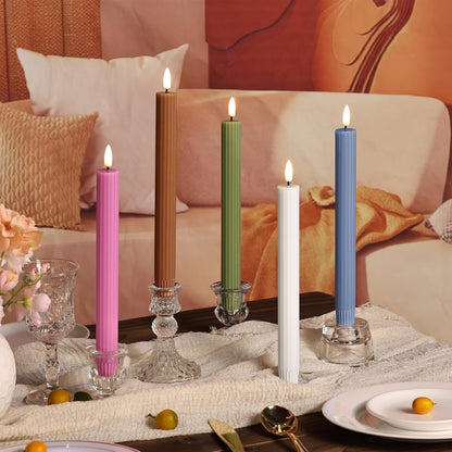 Olive Green Ribbed Flameless Taper Candles with Remote Set of 46