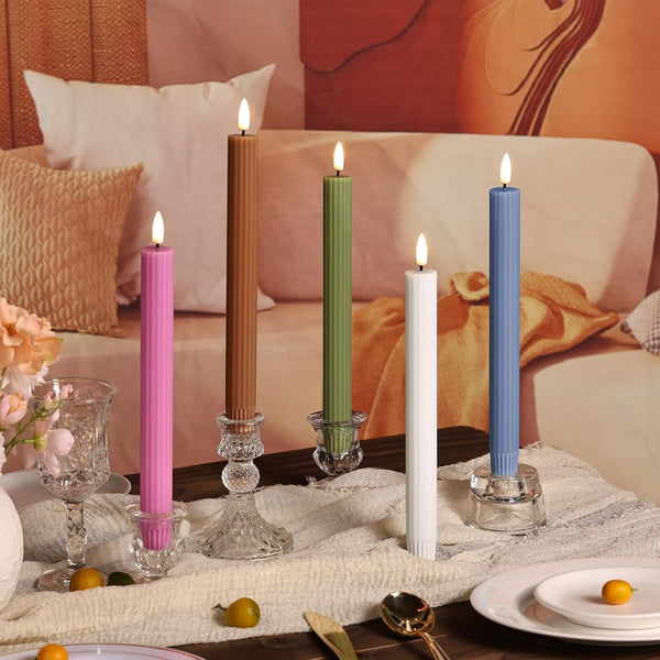 Olive Green Ribbed Flameless Taper Candles with Remote Set of 46
