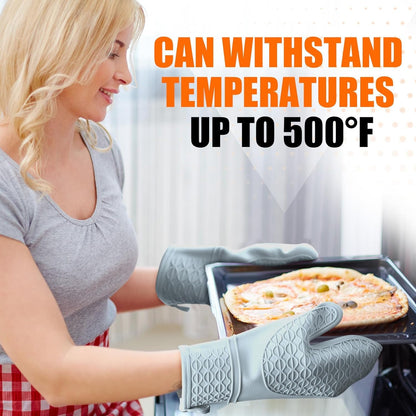 Silicone Oven Mitts, Heat Resistant 2PCS Oven Mitts with Soft Cotton Lining, Waterproof Non-Slip Grip Oven Glove, Kitchen Potholder Mits for BBQ, Baking, Cooking, 12.5 Inch - Grey7