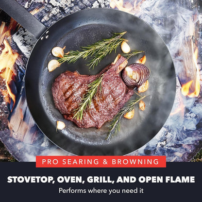 X Bobby Flay 10" Pre-Seasoned Carbon Steel Frying Pan Skillet | Natural Nonstick with Use, Durable Cast Iron Alternative, Induction & All Stovetop Compatible, High Heat & Oven Safe to 660F4