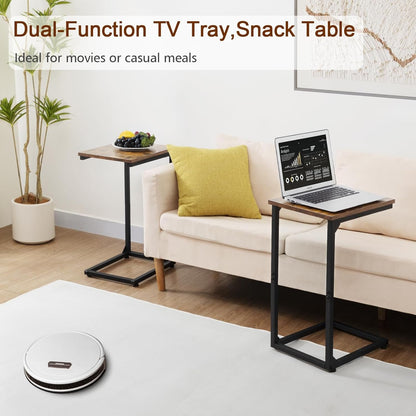 C Shaped End Table Set of 2, Couch Side Table That Slide under | TV Trays for Eating on Couch, Narrow Small Space Side Tables for Living Room Bedroom, Rustic Brown9