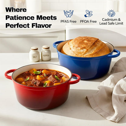 6 Quart Dutch Oven Pot with Lid, Non Stick Enameled Cast Iron Dutch Oven for Bread Baking, Heavy-Duty, Oven Safe Ceramic Cookware up to 500°F for Baking, Braising, Stews, Roasting, Blue2