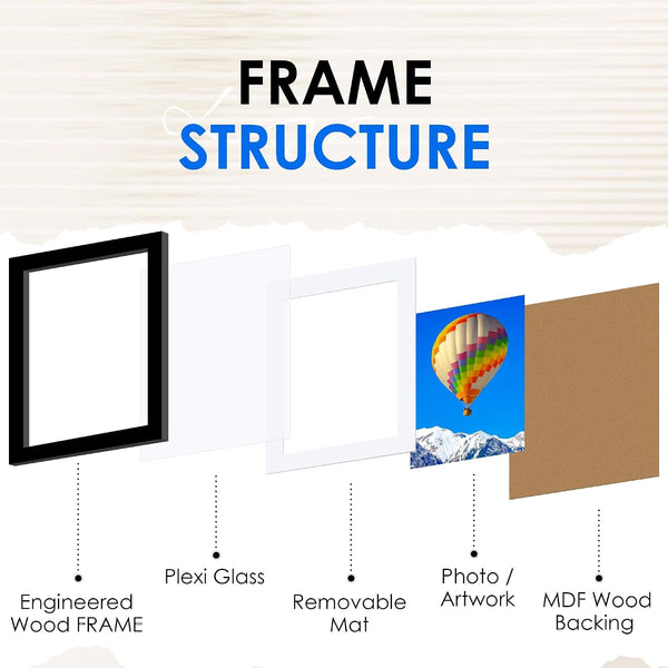 8.5X11 Picture Frame Bulk-6 Pack, Photo Frame with HD Plexiglass, Display Pictures 6X8 with Mat or 8.5X11 without Mat, Black Picture Frames Collage Wall Decor, Gallery Wall Frame3