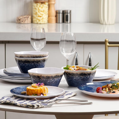 12-Piece Melamine Dinnerware Set for 4, Blue Ombre Plates and Bowls4