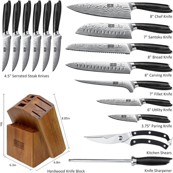 16-Piece Knife Set with Block, Ultra Sharp Kitchen Knife Block Set | High Carbon Powder Steel Chef Knife Set, Professional Kitchen Knives Set with Sharpener and Pakkawood Handle, Elegant Box2