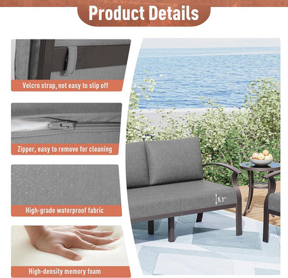 Aluminum Patio Furniture Set 5-Seat Modern Metal Outdoor Conversation Sets W/45In Propane Fire Pit Table, Swivel Rocking Chairs Patio Sectional Sofa W/5.1In Cushion, Grey4