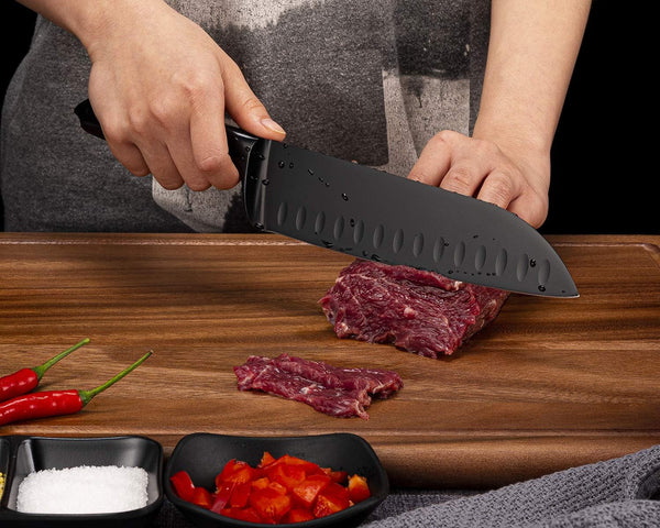 Santoku Knife 7 Inch, Sharp Japanese Style Chef'S Kitchen Knife with High Carbon Stainless Steel Blade, Black5