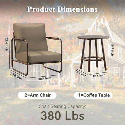 3 Pieces Aluminum Outdoor Patio Conversation Set with Coffee Table9