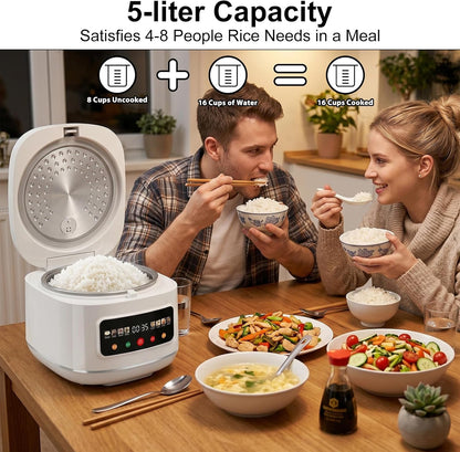 Digital Rice Cooker, 8-Cup Uncooked/16-Cup Cooked Capacity, Touch Screen with 8 Cooking Programs, Auto Keep Warm, 24-Hour Delay Timer, Non-Stick Inner Pot & Steamer Basket for White/Brown Rice, Quinoa, Oatmeal, Porridge, Soup6