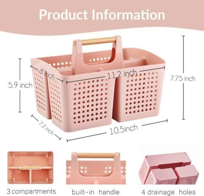 Portable Shower Caddy Basket with 3 Compartments and Handle, Pink2