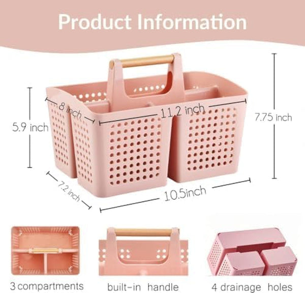 Portable Shower Caddy Basket with 3 Compartments and Handle, Pink2