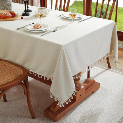 Rectangle Tablecloth, Water Resistant Tassel Table Cloth Wipe Clean Table Cover, Polyester Waterproof Large Tablecloths for Kitchen Dinning Decoration (Ivory, 36''X36'')3