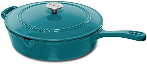 Chef'S Classic Enameled Cast Iron Dutch Oven with Lid, Porcelain Enameled Interior, Oven Safe, Induction Compatible, 12-Inch, Chicken Fryer, Teal1