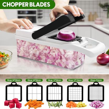 Vegetable Chopper, 10 Blades Slicer Onion Dicer, Multi 23-In-1 Veggie Mandoline Food Cutter for Tomato Fruit, Vegetable Cutter with Hand Protector, Egg Separator & Slicer, Container（Black）3