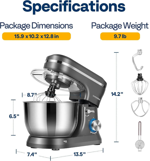 4.75 Quart Stand Mixer, 8 Speed Kitchen Electric Food Mixer, Household Stand Mixer for Baking, Cake, Bread with Beater, Dough Hook, Wire Whip and Egg Separator, Gray8