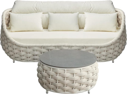 2-Piece Patio Furniture Set: Woven Rope Sofa with Coffee Table, Beige1
