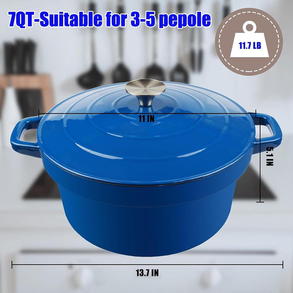 7QT Dutch Oven Pot with Lid, Enameled Cast Iron Dutch Ovens for Sourdough Bread Baking, Non-Stick Ceramic Dutch Oven Cooking Pot, Oven Safe, Blue (10 Pcs Bread Paper Liners)3