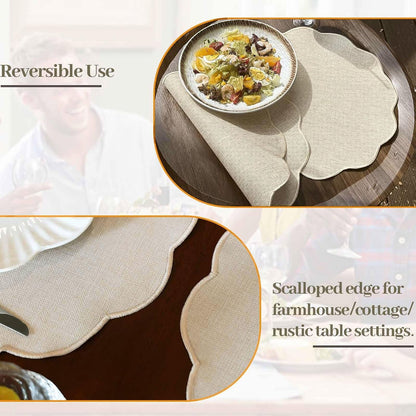 round Faux Linen Placemats Set of 6 Waterproof Table Mats Heat Resistant Non-Slip and Stain Proof for Kitchen Dining Elegant Decor (Beige,6)4