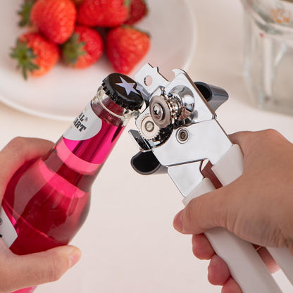 Can Opener Manual, Can Openers Hand Held with Comfort Anti-Slip Handles, Heavy Duty Stainless Steel Can Opener Smooth Edge and Bottle Openers, Easy Turn Can Openers for Seniors, Kitchen, White4