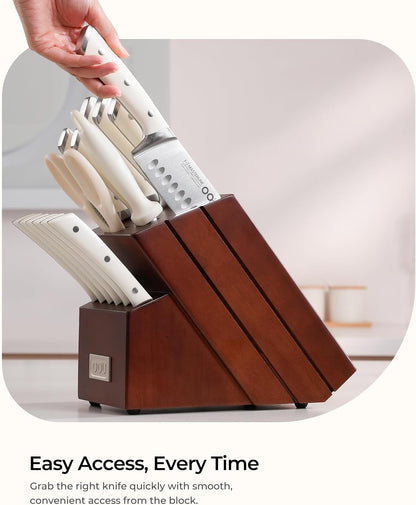 Knife Set, 15 Pcs German High Carbon Stainless Steel Kitchen Knife Set, Knife Sets with Block and Sharpener,Enduring Razor-Sharp FSC Wooden Knives Block Set for Kitchen，Brown4