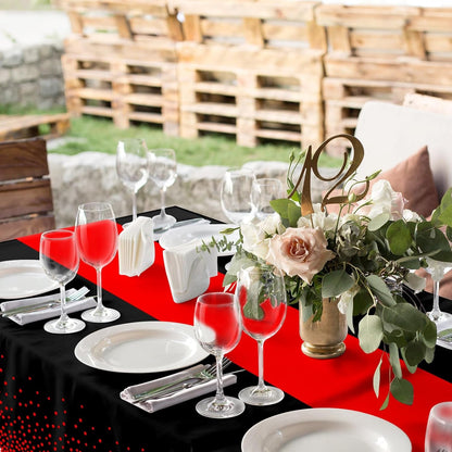 3Pcs Black and Red Tablecloth Party Decorations,Plastic Black Table Cloth Printed Red Table Runner Disposable Rectangle Cover for Birthday Weeding Anniversary Graduation Party,54 X108 Inch5
