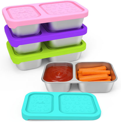2 Compartment Reusable Kid Lunch Snack Containers with Silicone Lid1