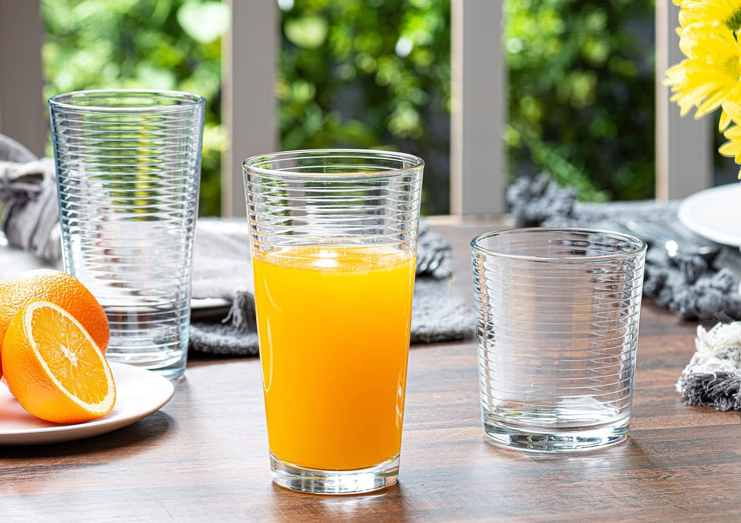set-of-16-heavy-base-ribbed-durable-drinking-glasses-includes-8-cooler-glasses-17oz-and-8-rocks-glasses-13oz-clear-glass-cups-elegant-glassware-set