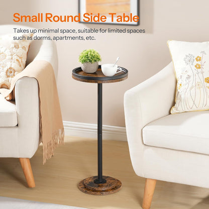 Small round Side Table, Drink Table, Coffee Martini Table with Pedestal Accent for Small Spaces in Living Room, Bedroom, Sofa Couch, Rustic Brown BF168BZ014