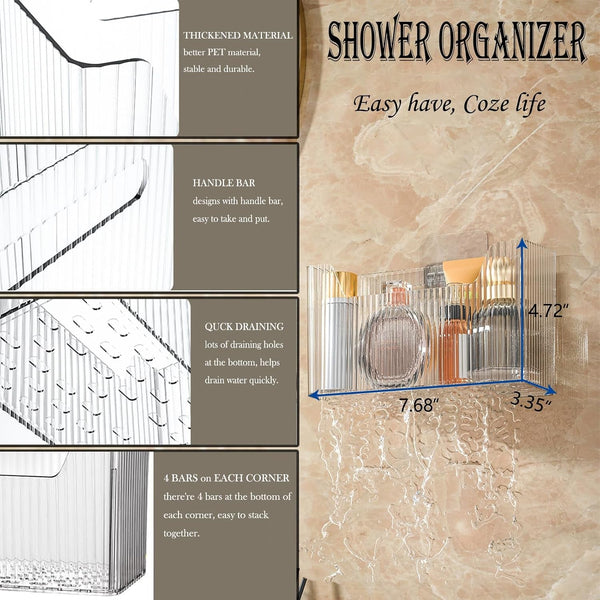 Adhesive Cabinet Door Organizer, 2 Pack Wall Shower Caddy, Clear2