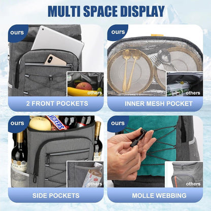 Backpack Cooler Insulated Leakproof, Soft Cooler for Outdoor Camping Hiking | 7.5X13X18In, Leakproof Liner, Waterproof Oxford, Multi Pockets, Wine Opener, for Camping Hiking Picnic Fishing7