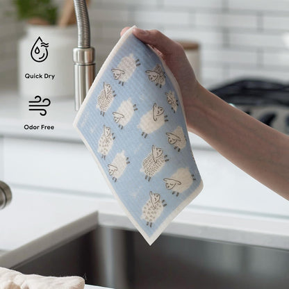 Swedish Dishcloths for Kitchen | 6 Pack Farmhouse Friends Washable Dish Rags | Cellulose Reusable Cleaning Paper Towels | Absorbent Counter Dish Cloth Sponge Kitchen Wipes, 8" L X 7" W6