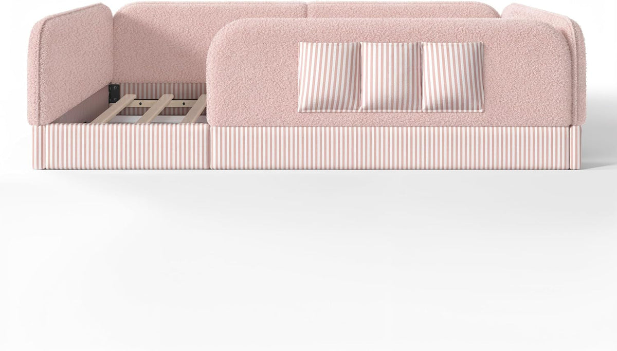 queen-upholstered-floor-bed-with-slats-and-guardrail-side-storage-pocket-teddy-pink