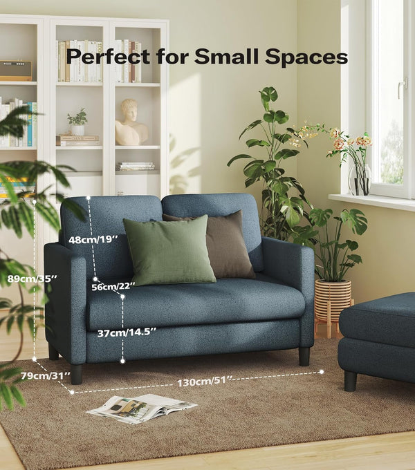 Loveseat, 51" Small Couch, Comfy Teddy Love Seat for Living Room, Tool-Free Setup Loveseat Sofa for Small Spaces, All-Wood Small Sofa Couch for Bedroom, No Pillow Included, Blue Grey2
