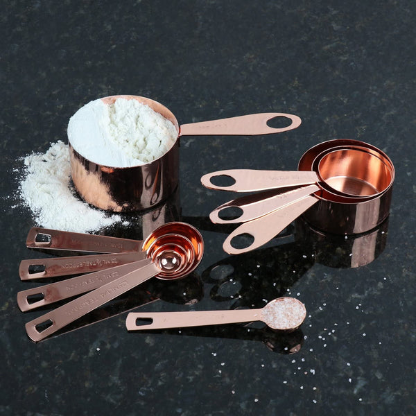 Copper Measuring Cups and Spoons Set - 9-Piece Food-Grade Stainless Steel Measuring Set with 2 Storage Rings for Heavy Duty Cooking & Baking, Rose Gold5