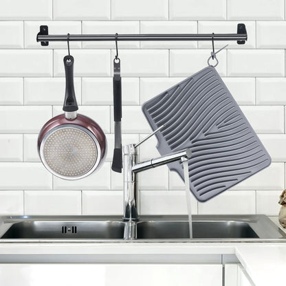 Silicone Dish Drying Mat for Kitchen Counter, Grey-1Pcs, 16" X 12" | Heat Resistant & Non-Slip Dish Drain Pad with Built-In Drain, Dishwasher Safe, Quick-Dry, Hangable & Roll-Up for Storage6