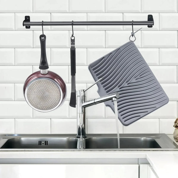 Silicone Dish Drying Mat for Kitchen Counter, Grey-1Pcs, 16" X 12" | Heat Resistant & Non-Slip Dish Drain Pad with Built-In Drain, Dishwasher Safe, Quick-Dry, Hangable & Roll-Up for Storage6