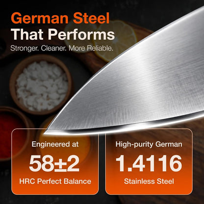 8-Inch Chef Knife- Full Tang- German High Carbon Stainless Steel- G10 Handle with Three Rivet, Multipurpose Kitchen Knife4