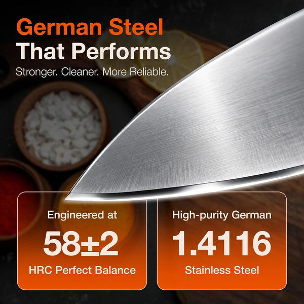 8-Inch Chef Knife- Full Tang- German High Carbon Stainless Steel- G10 Handle with Three Rivet, Multipurpose Kitchen Knife4