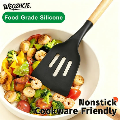 Silicone Cooking Utensil Set,10 PCS Cooking Kitchen Utensils Set, Nonstick Kitchen Utensils 446°F Heat-Resistant Cookware Tools of Spoon,Brush,Whisk,Spatula,Turner Tongs (Black)4