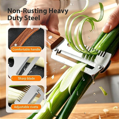 3 Pack Multifunctional Vegetable Peeler with Scallion Shredder and Bottle Opener, Wooden Handle Peelers for Kitchen, Handheld Peeler for Home Cooks3