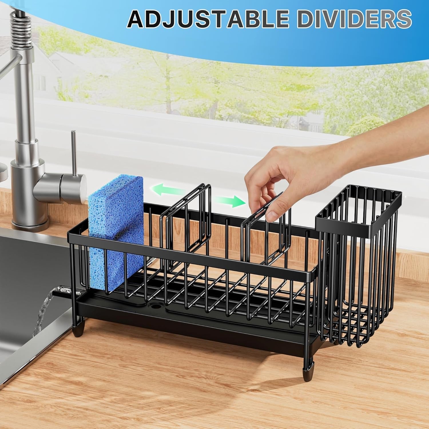 sponge-holder-for-kitchen-sink-sink-organizer-with-brush-holder-kitchen-countertop-organizers-and-storage-essentials-rustproof-304-stainless-steel-black-9-25
